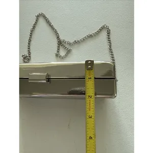 AKIRA Lead The Way Shiny Silver Metal Box Clutch Bag with Chain Strap thumbnail 6
