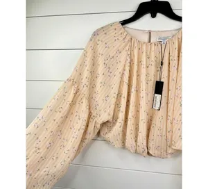 Gianni Bini Floral Long Sleeve Round Neck Blouse Pink Floral Print Stripes Sz XS thumbnail 3