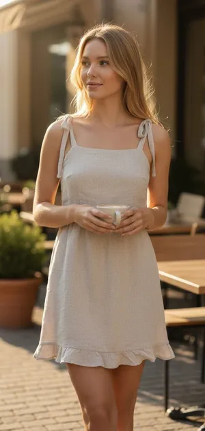 Abercrombie & Fitch Tan Beige Linen Blend Smocked Tie Strap Mini Dress Size S thumbnail 1