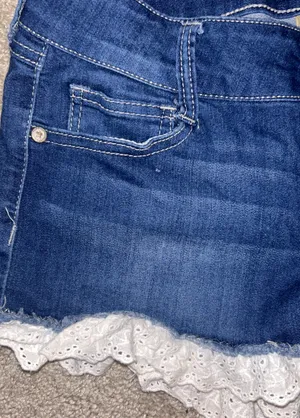 Altar'd State Denim Eyelet Lace Shorts thumbnail 2