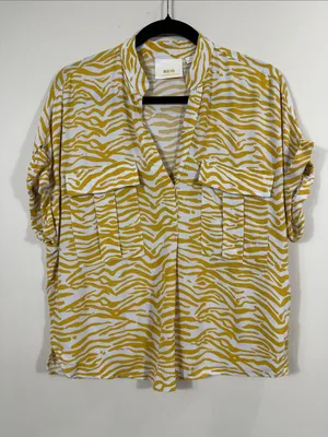Maeve Anthropologie Zebra Yellow White Short Sleeve Top Women Size Small thumbnail 1