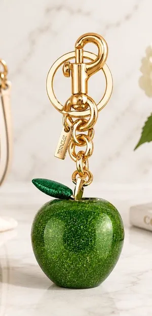 NEW Large Glitter Green Apple Keychain Bag Charm | Gold Hardware thumbnail 1