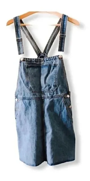 Bershka Blue Denim Jeans Overall Mini Skirt, Size M thumbnail 1