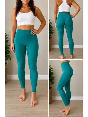 AUROLA Teal Seamless Scrunch‎ Butt High Rise Compression Leggings XS thumbnail 7