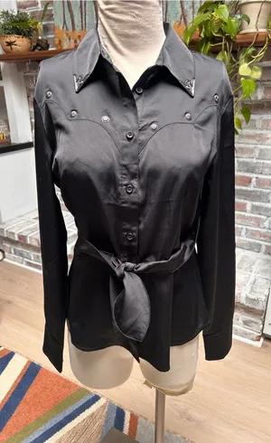 Idyllwind Miranda Lambert black tie front Western studded button up blouse Small thumbnail 1