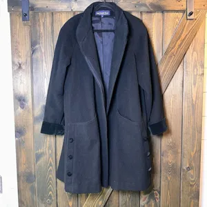 Vintage Herman Kay 100% WOOL Coat‎ Lined Jacket Pea Coat Black Size 14 thumbnail 2