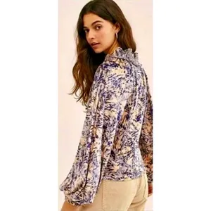 FREE PEOPLE Smocked Crushed Velvet Top Blouse Go Get 'Em Tiger Animal Small thumbnail 8