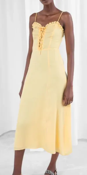 & OTHER‎ STORIES Ruffled Lace Up Midi Sundress Yellow Sz 4 thumbnail 1