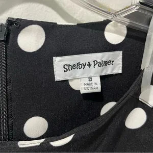 Shelby Palmer Retro Mod Polka Dot Black White‎ Pleated Shift Dress Size 8 thumbnail 5