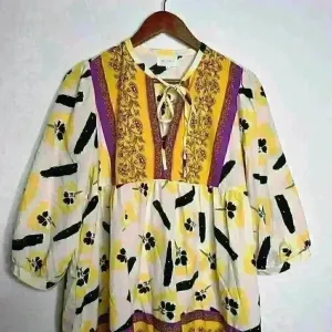 Melloday Boho Colorful Floral Tunic with tie neck Sz‎ L thumbnail 6