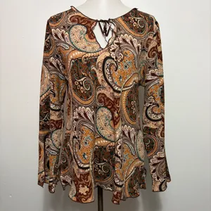Giorgio Fiorlini Collection Tunic XL Brown Paisley Keyhole Lettuce Edge Boho thumbnail 2