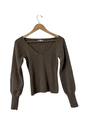 REFORMATION Hart Scoop Neck Cashmere Cocoa Ribbed Sweater Top thumbnail 3