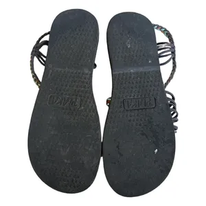 Plaka Palm Leaf Flat Sandals Womens 8 Braided Strappy Turquoise Grey Toe‎ Loop Blue thumbnail 5
