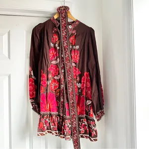 NWT Farm Rio Gigi Tapestry Belted Mini Dress Floral Brown and Red thumbnail 3