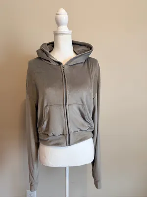SKIMS Velour Zip Up Hoodie Jacket in Smoke size large limited edition NWOT thumbnail 5