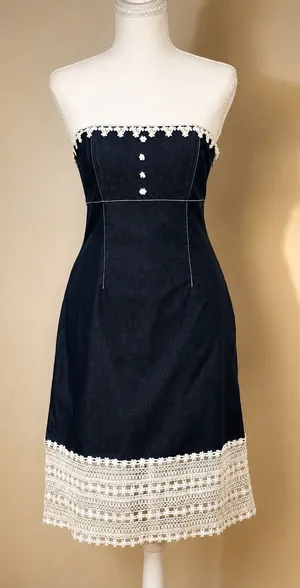 Vintage Moda International Strapless Denim Lace Dress Size 6 thumbnail 1