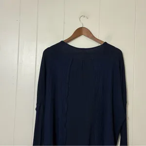 Free People Leo Henley Long Sleeve Top Blue Waffle Knit Oversized Boho Size S thumbnail 11