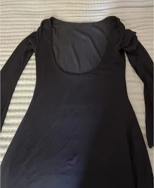Black long sleeve mini dress with bell sleeves thumbnail 4