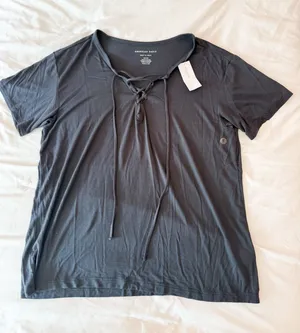 American Eagle Soft And Sexy Dark Grey Lace Up T-Shirt Size Small thumbnail 1