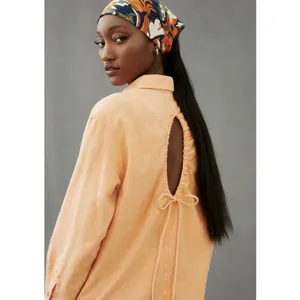 Anthropologie Pilcro Orange Long Sleeve Button Down Shirt Dress Cutout Back Womens Size Med thumbnail 3