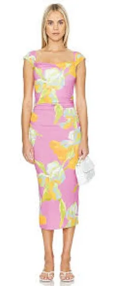 Amanda Uprichard Rebecca calypso Pink Floral Midi Dress XS thumbnail 1