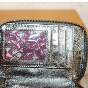 Elliott Lucca Wristlet Genuine Woven Leather Pewter Metallic Like New Condition thumbnail 5