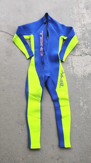 Vintage O'NEILL NEON + Blue 3/2 MM Full Wetsuit Surf Zipper USA Made Sz SMALL thumbnail 1
