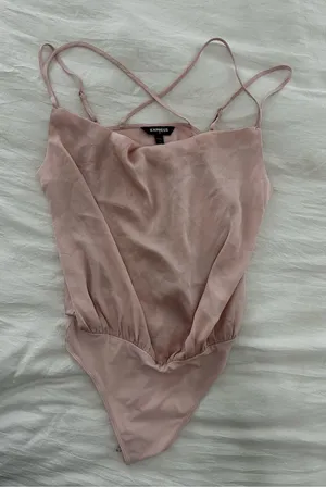 Express Blush Pink Strappy Bodysuit with Cross-Back thumbnail 1