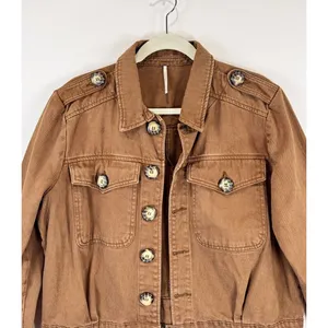 Free People Womens Denim Jacket Brown Eisenhower Slouchy Cropped Jean Medium thumbnail 7