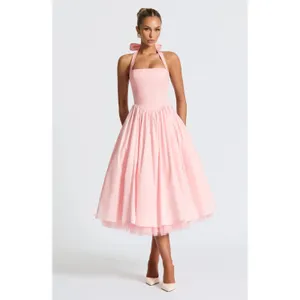 NWT Babyboo Cressida Blush Pink Halter Corset Fit & Flare Midi Dress Womens Sz L thumbnail 9