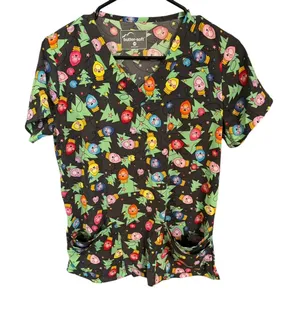 Womens Butter Soft Christmas Holiday Light Blub Medical Scrubs Size XS Uniform thumbnail 1
