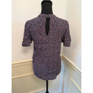 Maeve Anthropologie Blue Ditsy Floral Choker Blouse Cutout Flutter Sleeve Top thumbnail 4