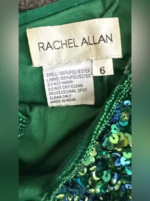 Rachel Allan Stunning Emerald Green Sequin Fringe Cutout formal Gown Size 6 thumbnail 13