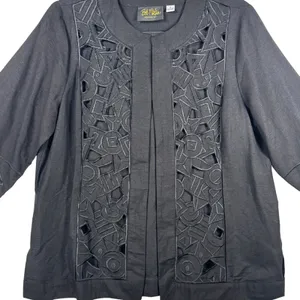 Bob Mackie Wearable Art Jacket Open Front‎ Geometric Cutout Black Small Linen thumbnail 6