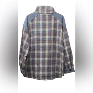 Hem and Thread Blue And Tan Plaid corduroy and twill shacket. Size Large thumbnail 5