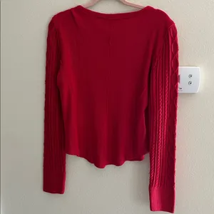 Lucky brand Textured Mixed cable knit Sleeve Henley cotton red M oversized boho​ thumbnail 6