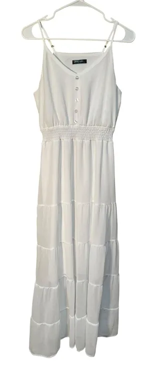 PrettyGarden Women's Size Small Sleeveless Midi Dress White Faux Button Smocked thumbnail 1