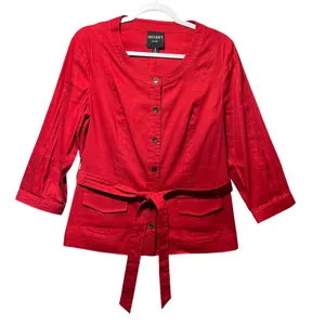 INSIGHT New York Red Linen Blend‎ Button Front Belted Blazer Jacket Size 12 thumbnail 1