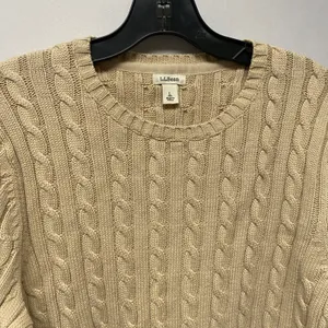 L.L. Bean Tan Cable Knit Sweater Crew Neck Long Sleeve Pullover Size L Fisherman thumbnail 4