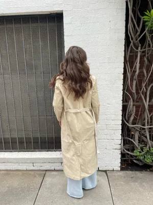 Free People Ultra Suede vintage 80s beige/sand trench coat with tie belt thumbnail 4