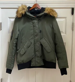 S13 Bomber Jacket Women M Olive Green Duck Feather Down Faux Fur Hooded Gorpcore thumbnail 1