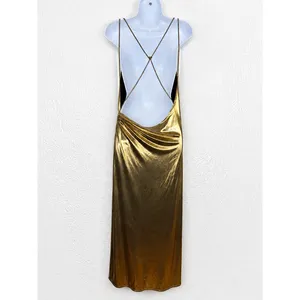 BA&SH Collection Metallic Gold Ruched Draped Backless Midi Dress Sz 1 Small NWT thumbnail 3