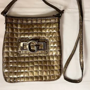 Guess Gold Faux Croc leather crossbody with zipper closure, zipper pouch‎ inside thumbnail 1