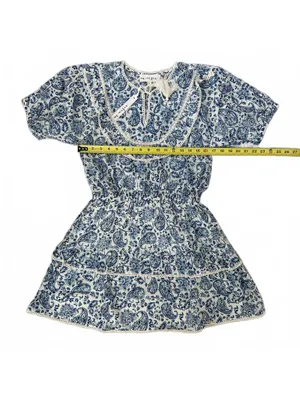 Maisie 100% Cotton Paisley Elastic Waist Mini Dress Blue NWT Small thumbnail 4