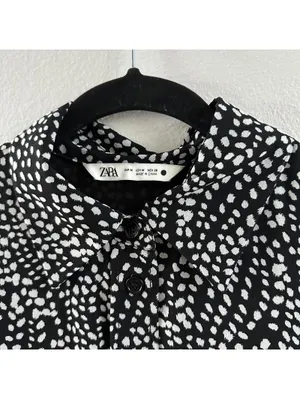 ZARA Woman Black/White Semi-sheer Printed Short Shirt Dress thumbnail 5