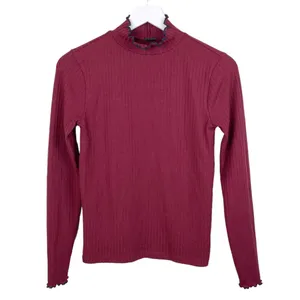 J. Crew Contrast Trim Ribbed Long Sleeve Roll Neck T-Shirt Size XS Maroon K3235 thumbnail 2
