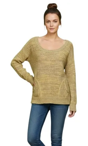 Free People Yellow Gray Wool Blend Knit Pullover Sweater, M thumbnail 1