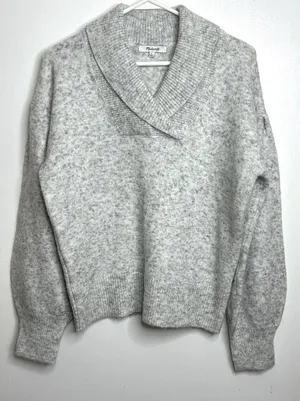 Madewell Shawl Collar Wool Sweater Grey Marled Knit Pullover Puff Sleeve. Size S thumbnail 1