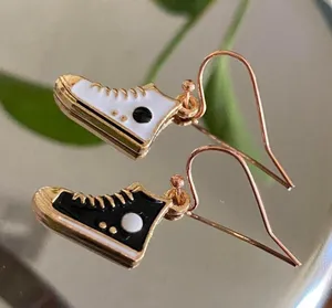Handmade mini black&white sneakers cute dangle earrings👟🫶 thumbnail 1