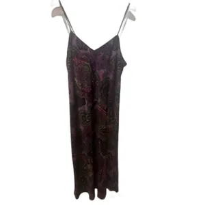 Natori Slip Dress Chemise Spaghetti Straps Purple Paisley Multicolor Midi Size L thumbnail 10